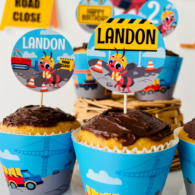Ants Construction Trucks Cupcake Toppers