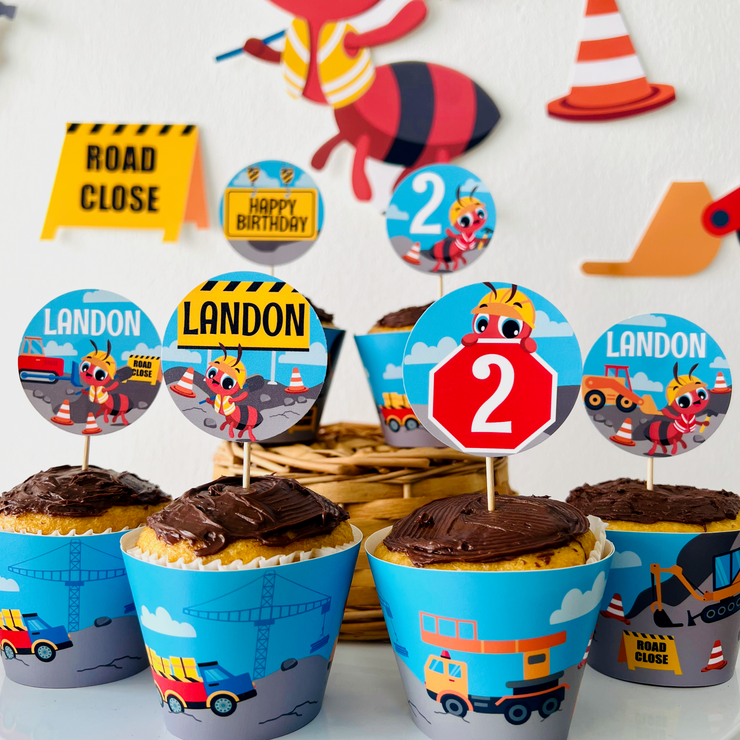 Ants Construction Trucks Party Cupcake Toppers