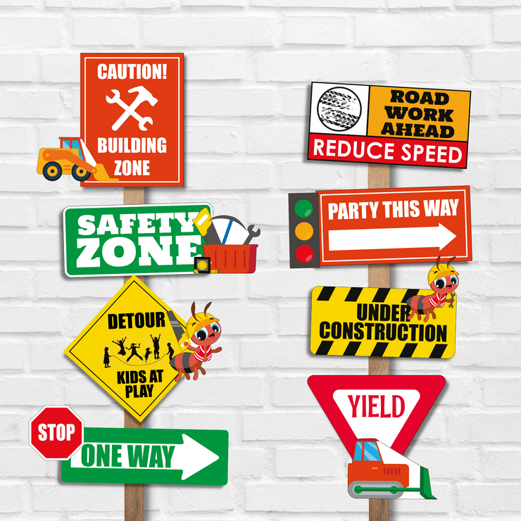 Ants Construction Trucks Party Directional Signs