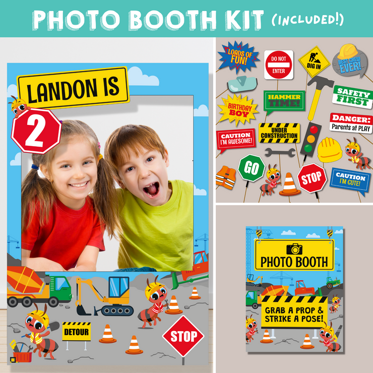 Ants Construction Trucks Party Photo Booth Kit