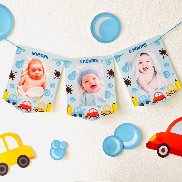 Car Wash Party Baby Monthly Milestone Card