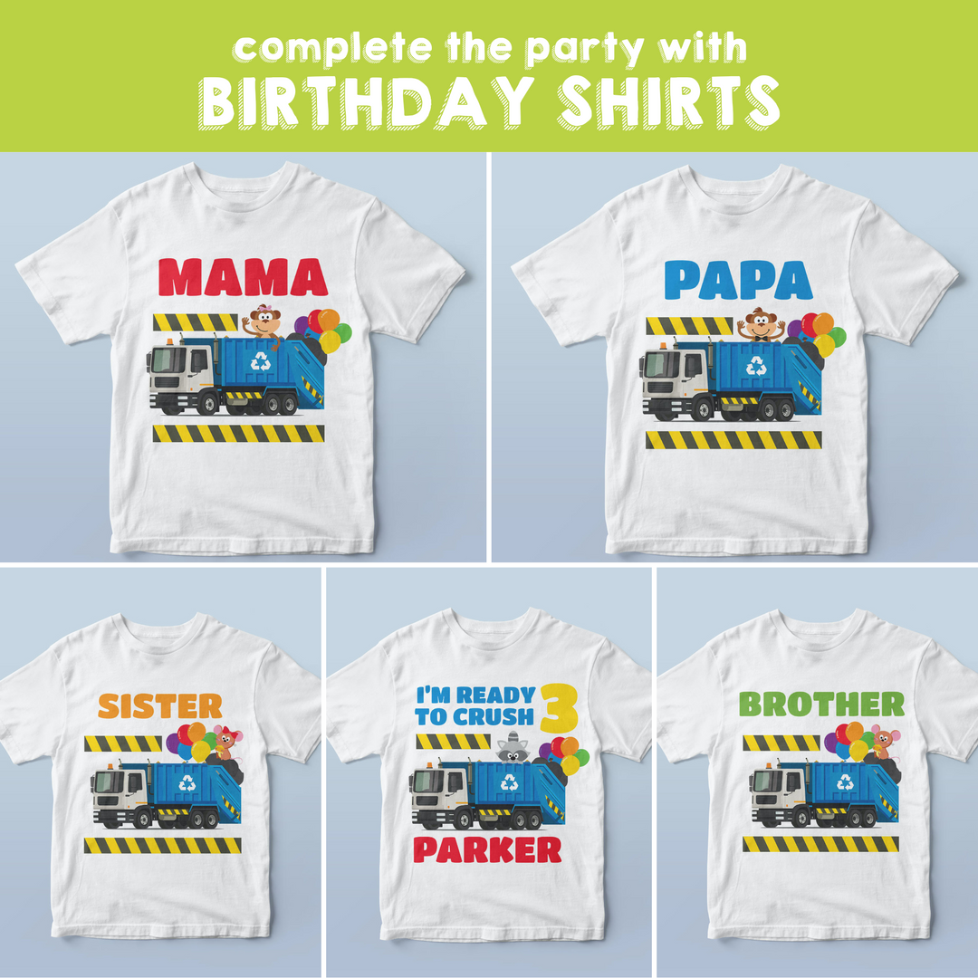 Blue Garbage Truck Birthday Shirts