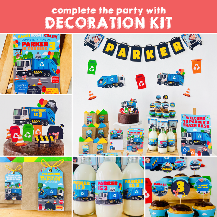 Blue Garbage Truck Decoration Kit