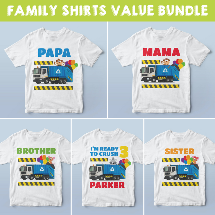 Blue Garbage Truck Family Shirts Bundle