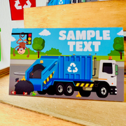 Blue Garbage Truck Food Tent Card