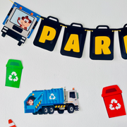 Blue Garbage Truck Party Banner