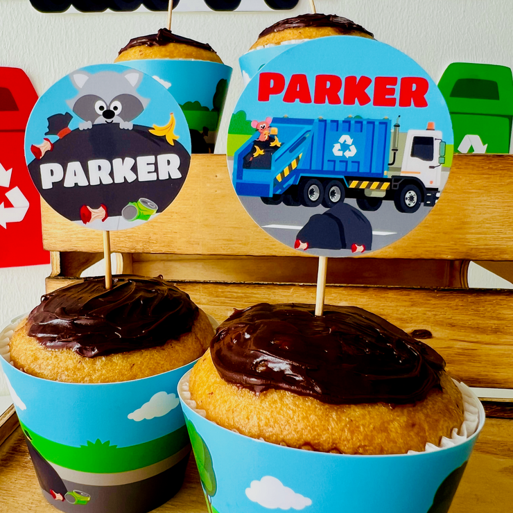 Blue Garbage Truck Party Cupcake Topper