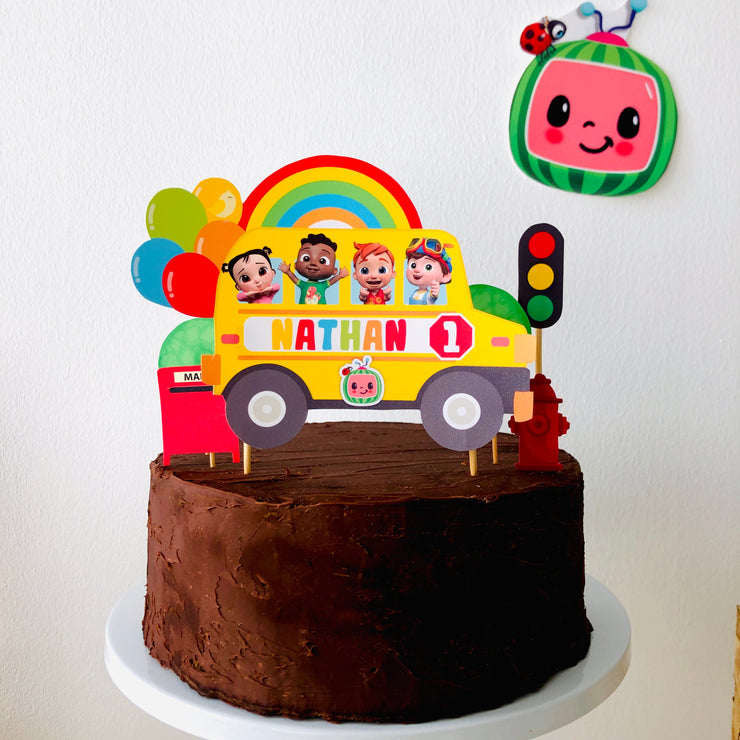 Cocomelon Wheels on the Bus Birthday Cake Topper