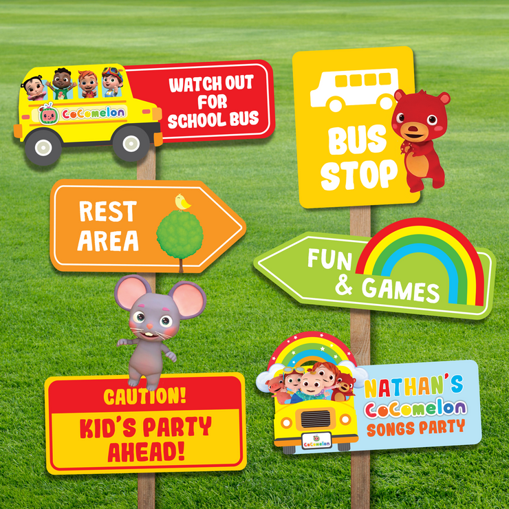 Cocomelon Wheels on the Bus Party Directional Signs