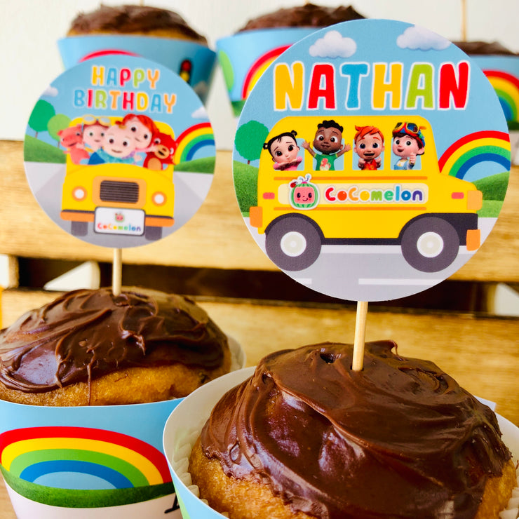 Cocomelon Wheels on the Bus Cupcake Toppers