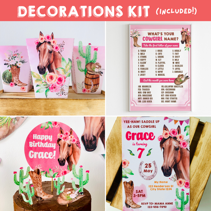 Cowgirl Horse Decorations Kit