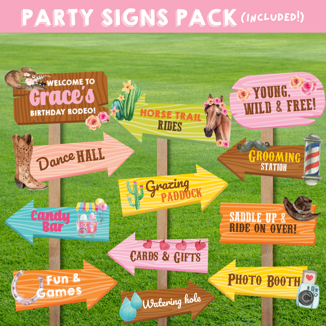 Cowgirl Horse Party Signs Pack