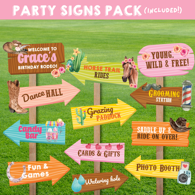 Cowgirl Horse Party Signs Pack