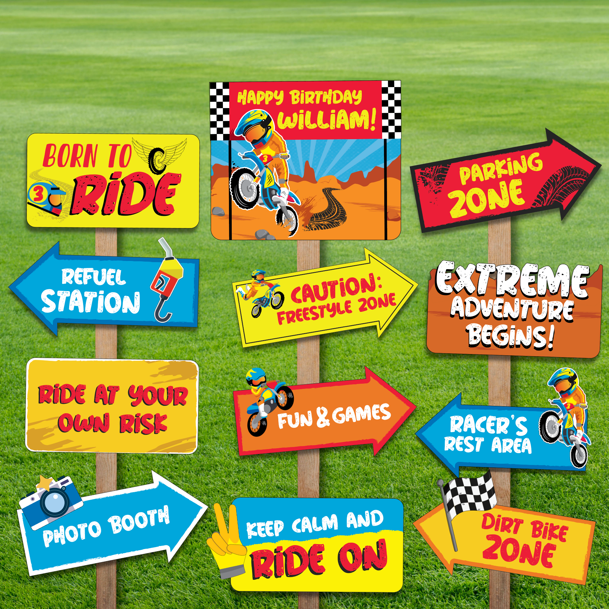 Dirt Bike Directional Signs - Party Pack – PigsyParty