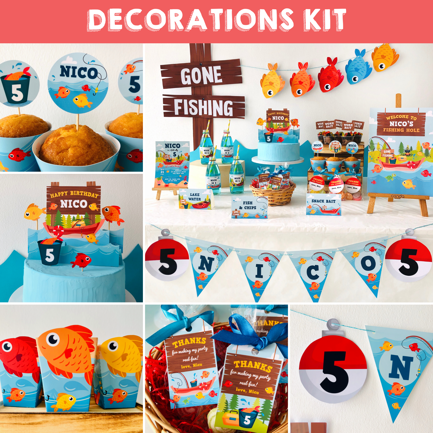 Fishing Party Decorations Printable Kit
