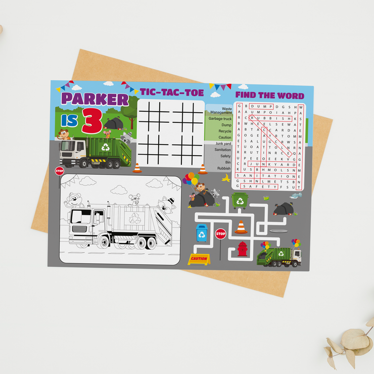 Garbage Truck Coloring Place Mat