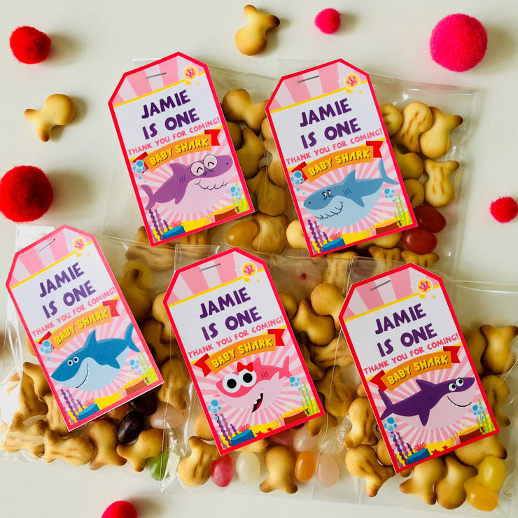 Girl Baby Shark Party Favor Tags