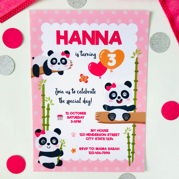 Girl Panda Birthday Invitation