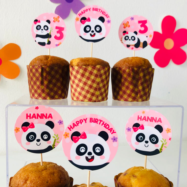 Girl Panda Cupcake Toppers
