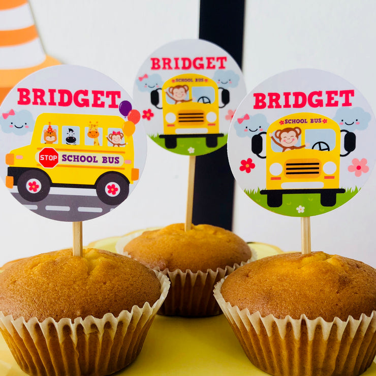Girl Wheels on the Bus Cupcake Toppers