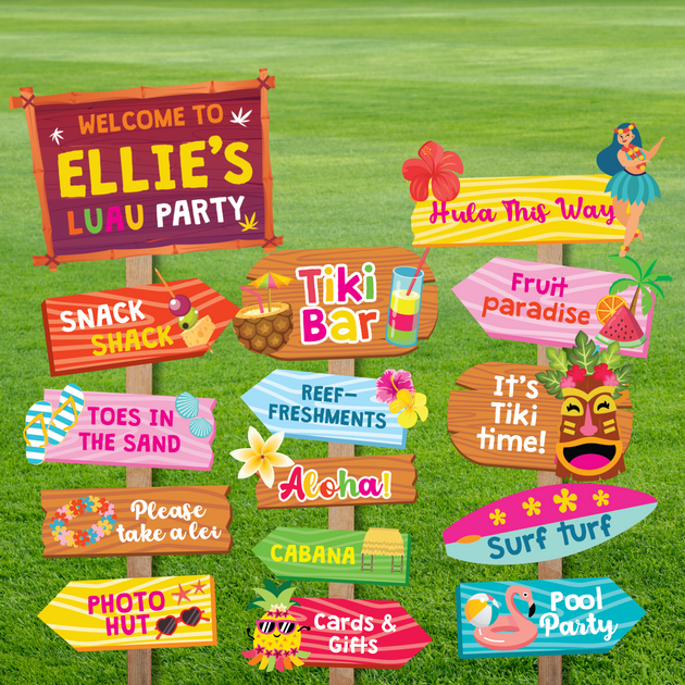 Luau Party Direction Signs Printable Pack | Pigsy Party – PigsyParty