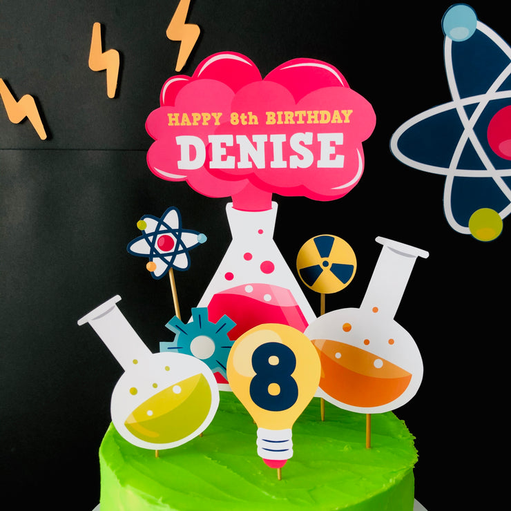 Mad Science Pink Birthday Cake Topper