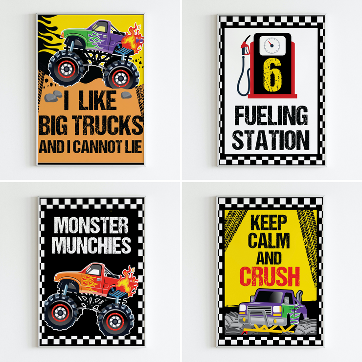 Monster Truck Party Signs Posters