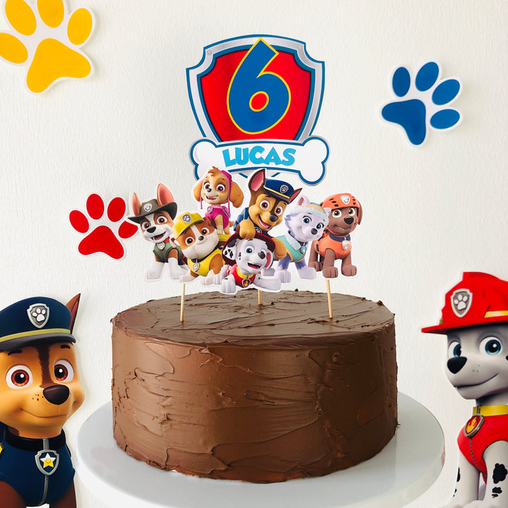 Paw Patrol cake topper with characters and number six