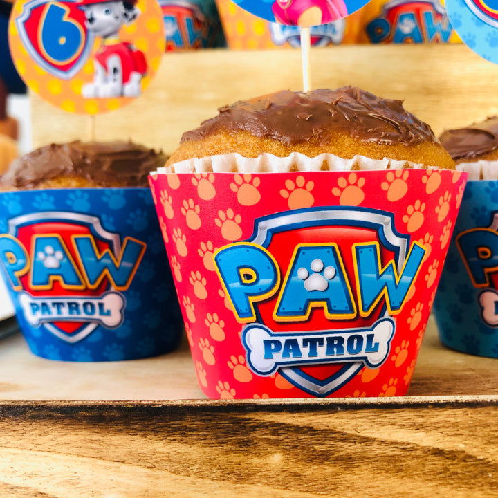 Close-up of Paw Patrol cupcake wrapper design