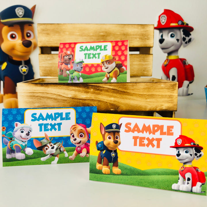 Paw Patrol sample text cards with character designs