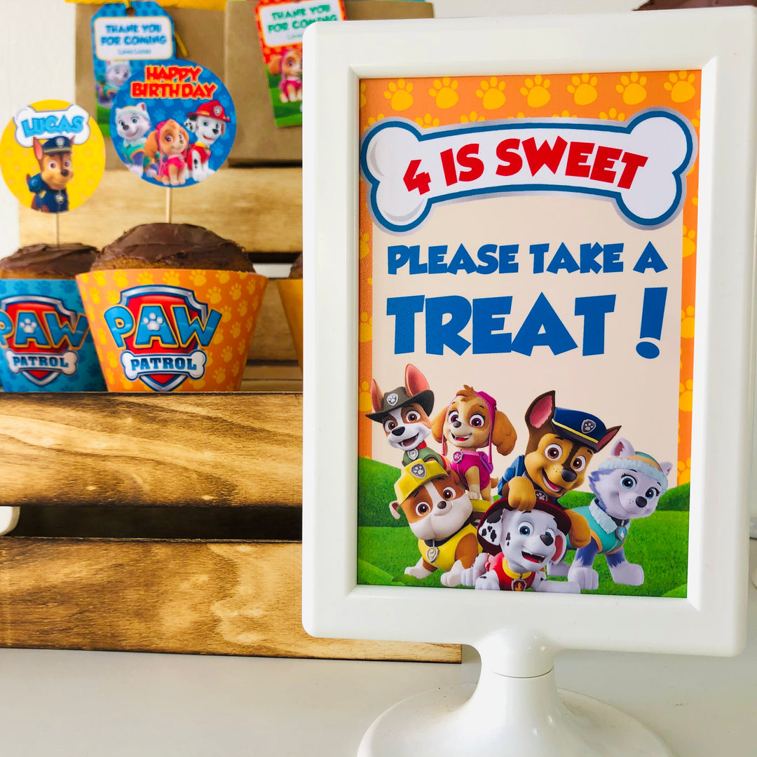 Paw Patrol treat sign with character images