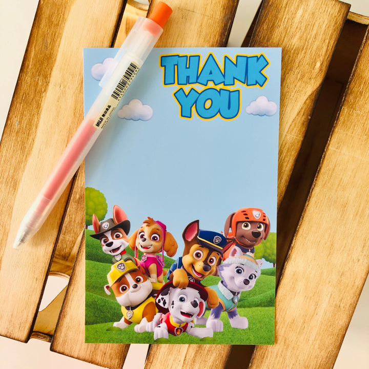 Paw Patrol thank you card with character images