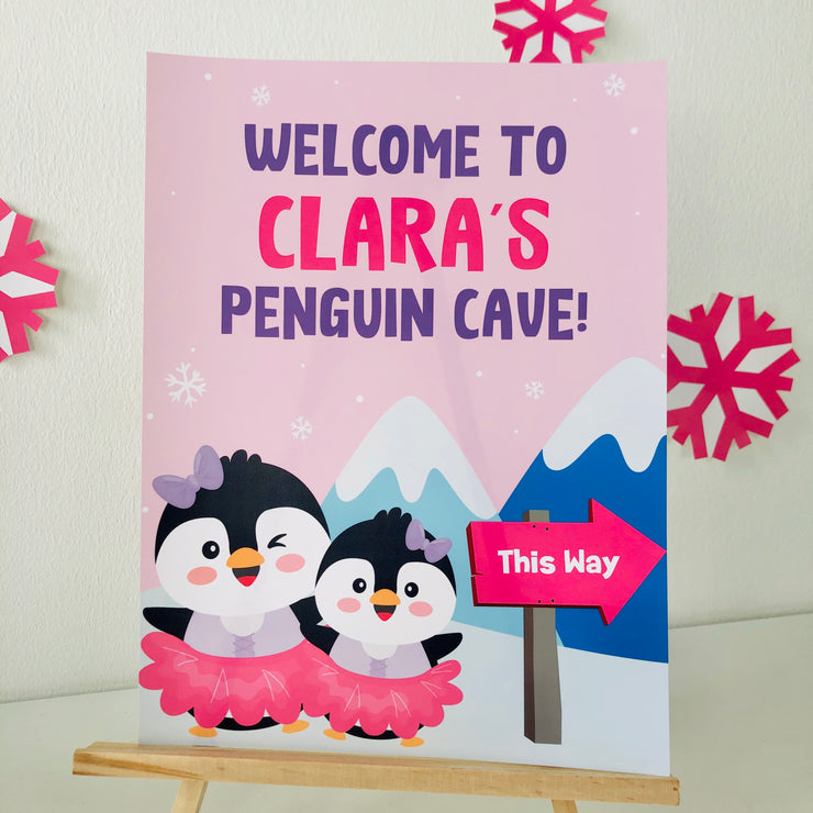 Penguin Girl Tutu Cute Party Welcome Sign