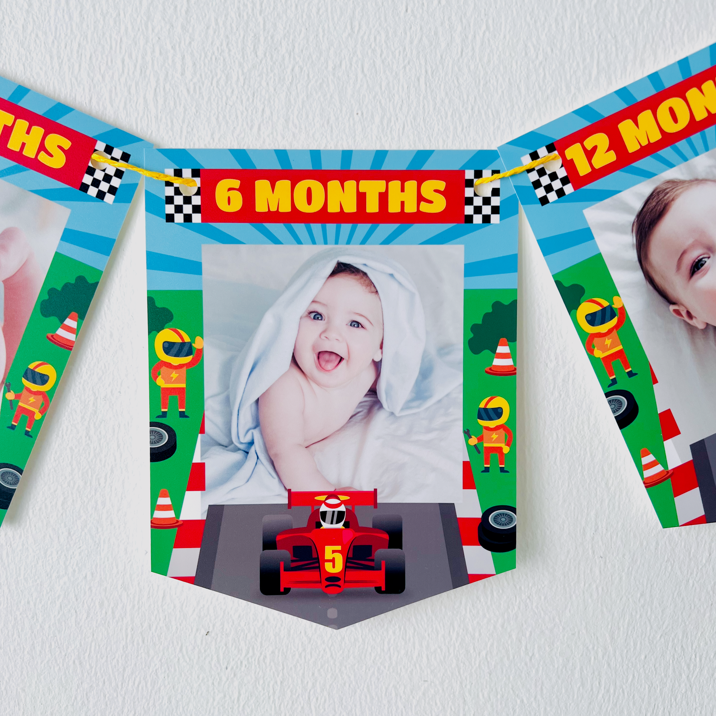 Racing Car Milestones Photo Banner | Pigsy Party Decoration – PigsyParty
