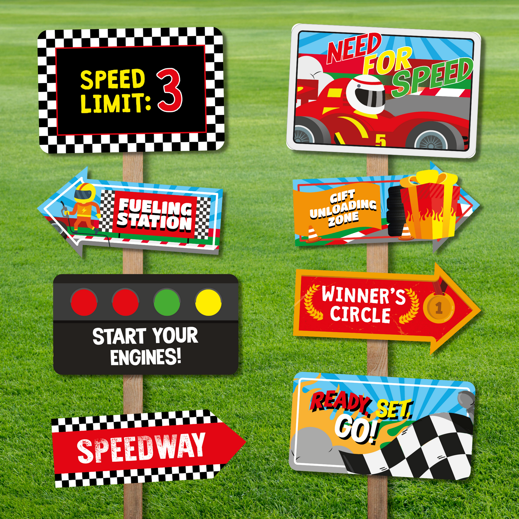 Racing Machine Sign Racing Car Directional Signs | Pigsy Party Decoration – PigsyParty