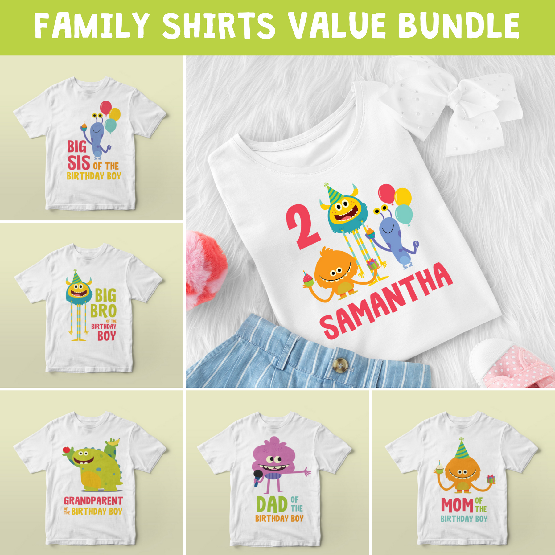Super Simple Monsters Birthday Shirt Designs Family Bundle Kit