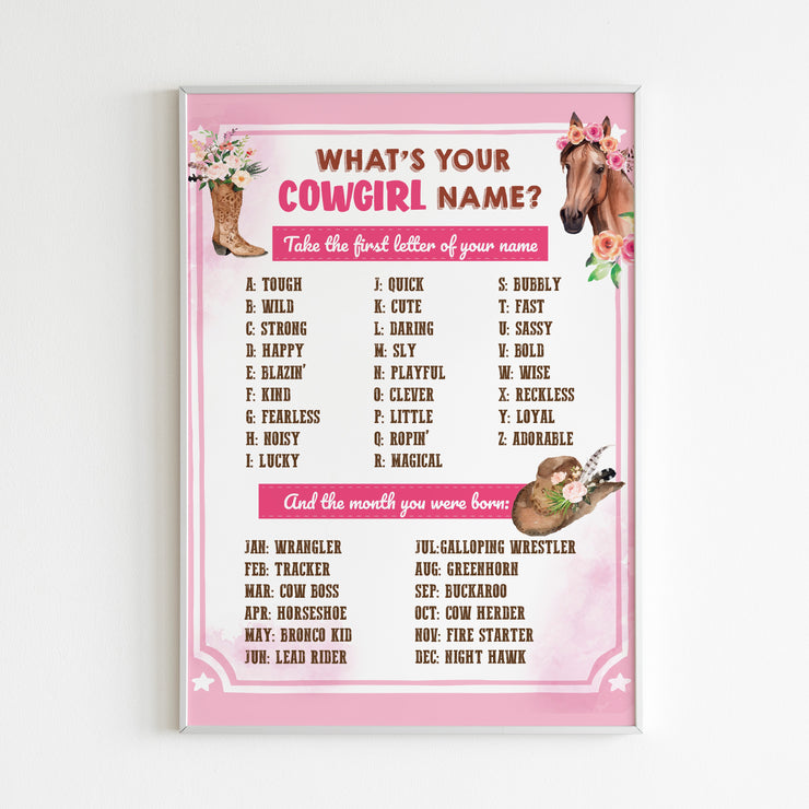 What's Your Cowgirl's Name Printable