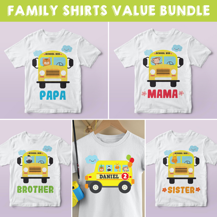 Wheels on the Bus Family Shirts Bundle
