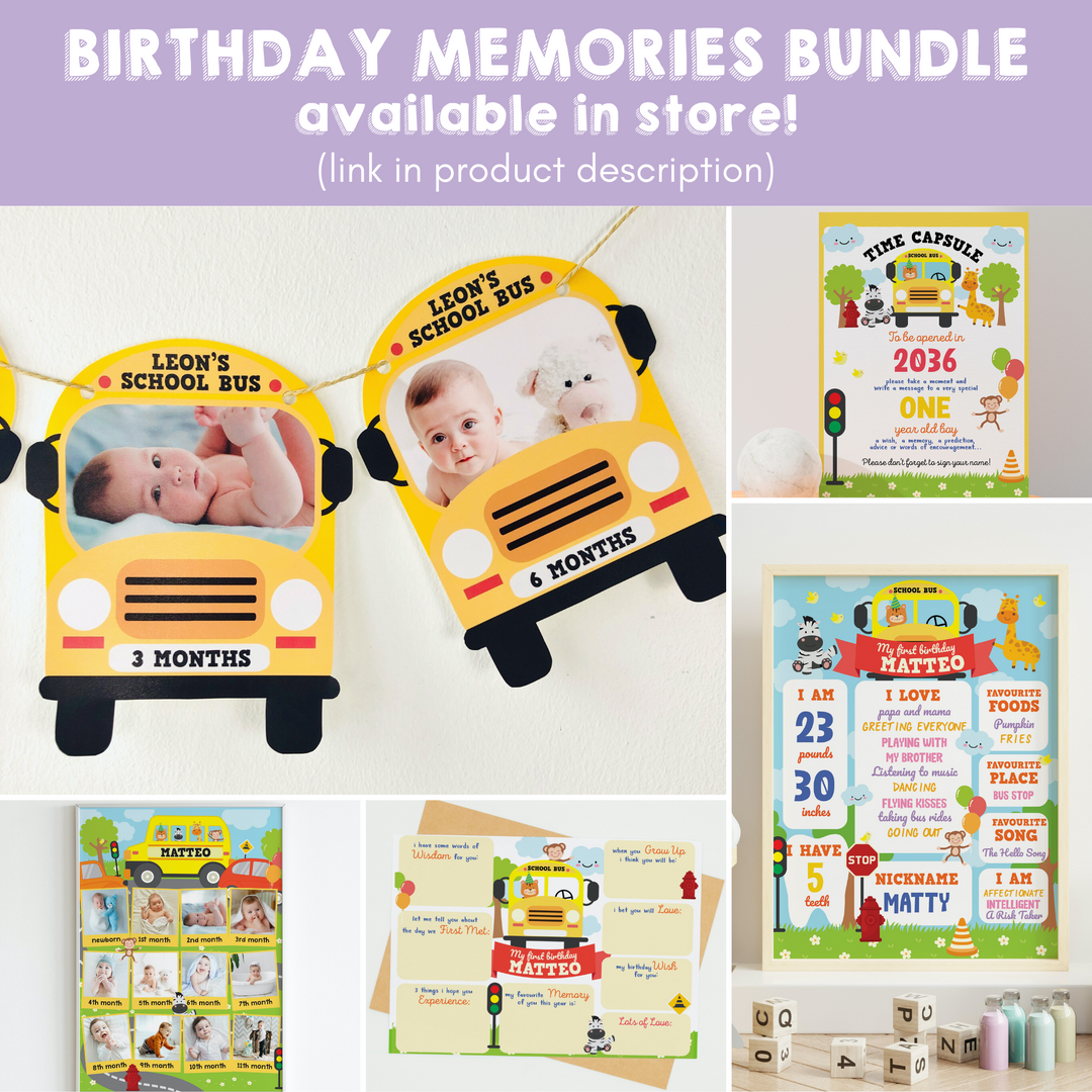 Wheels on the Bus Full Party Birthday Memories Bundle Kit