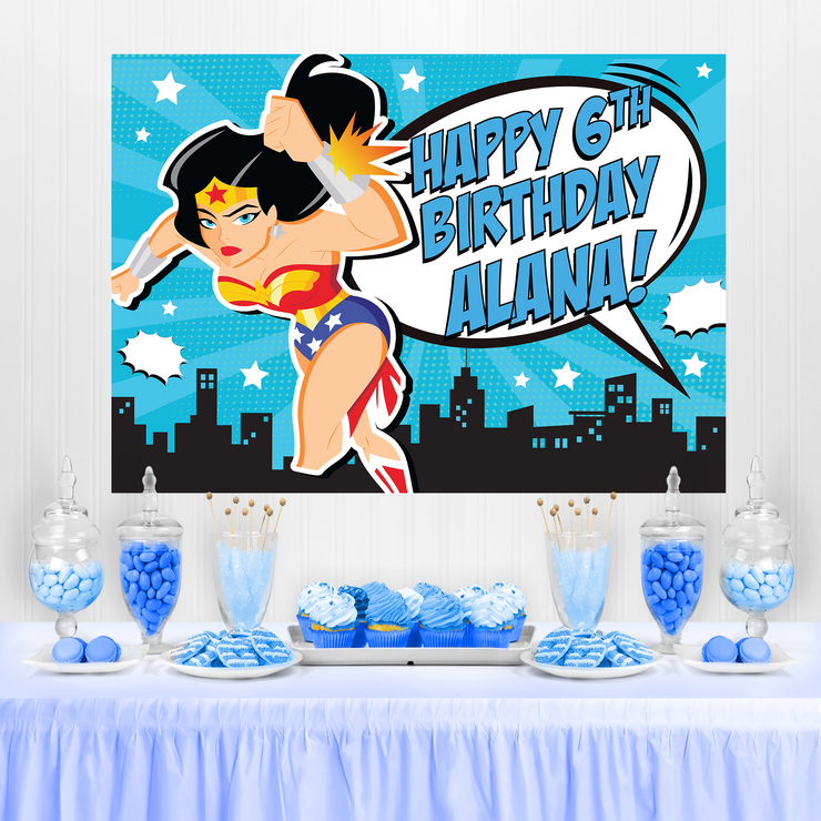 Wonder Woman Birthday Backdrop Blue