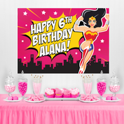 Wonder Woman Birthday Backdrop Pink