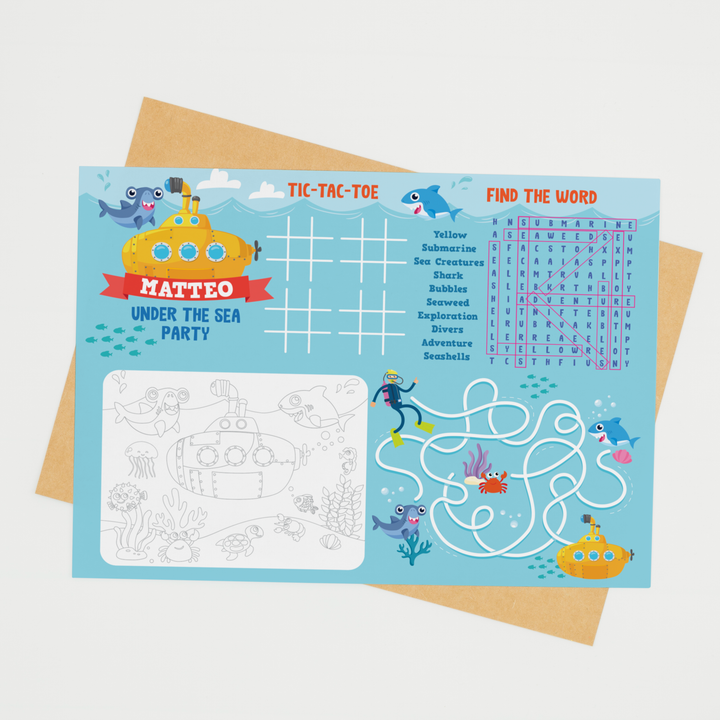 Yellow Submarine Party Coloring Placemat