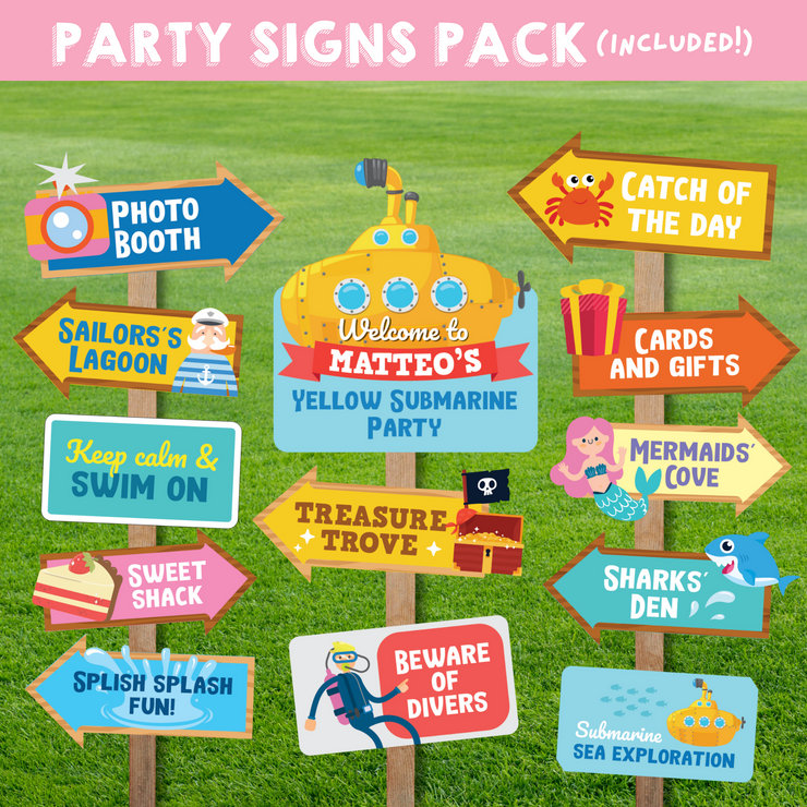 Yellow Submarine Party Signs Pack