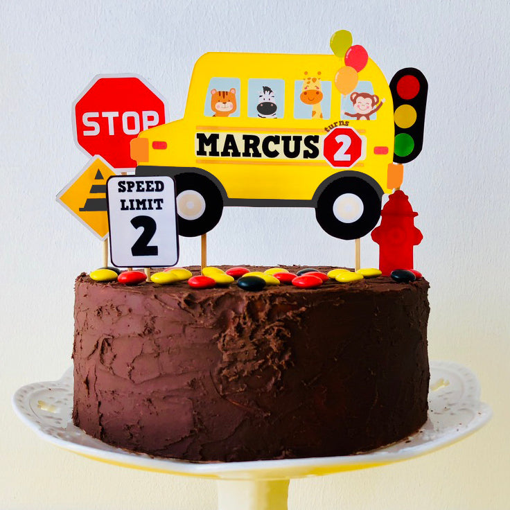 yellow school bus cake topper
